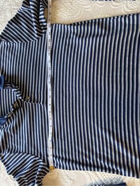 Land's End Men's Navy and White Striped Polo small Shirt nautical classic casual